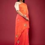 Orange & Pink Shaded Real Silver Work Saree | Pure Chiffon, Butta Design | Jaipurio Luxury Collection